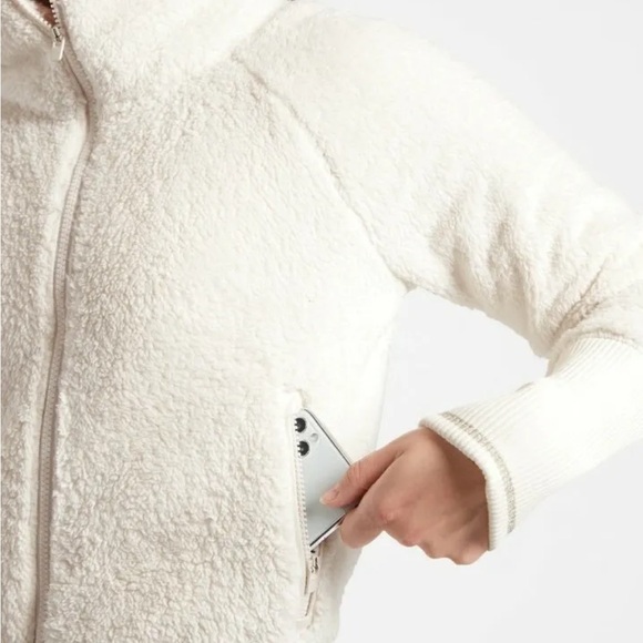 ATHLETA Tugga Sherpa Bomber Jacket Natural White Zip Front - Picture 8 of 9